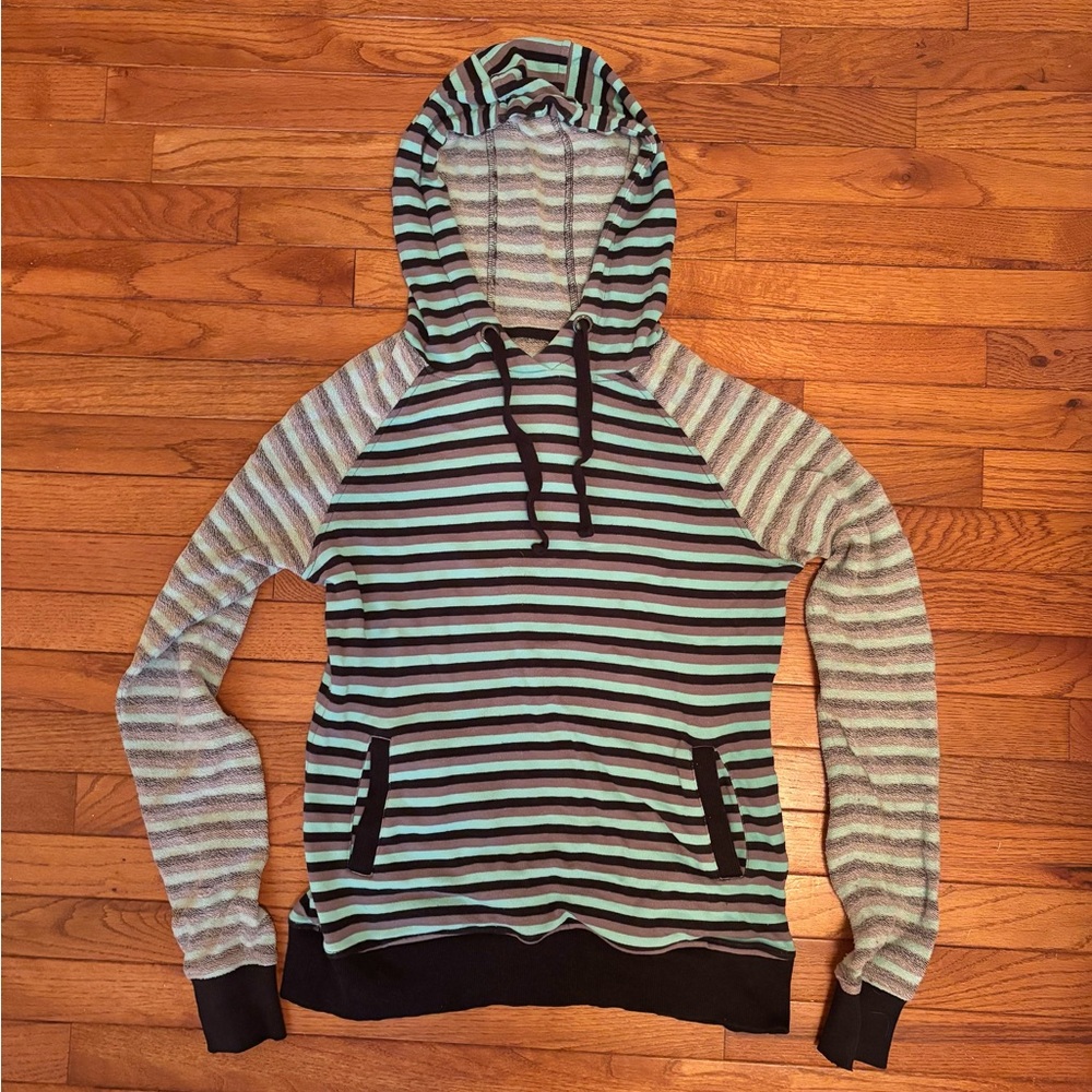 Striped Women's Hoodie with Black and Mint Green Women’s Medium - some wear